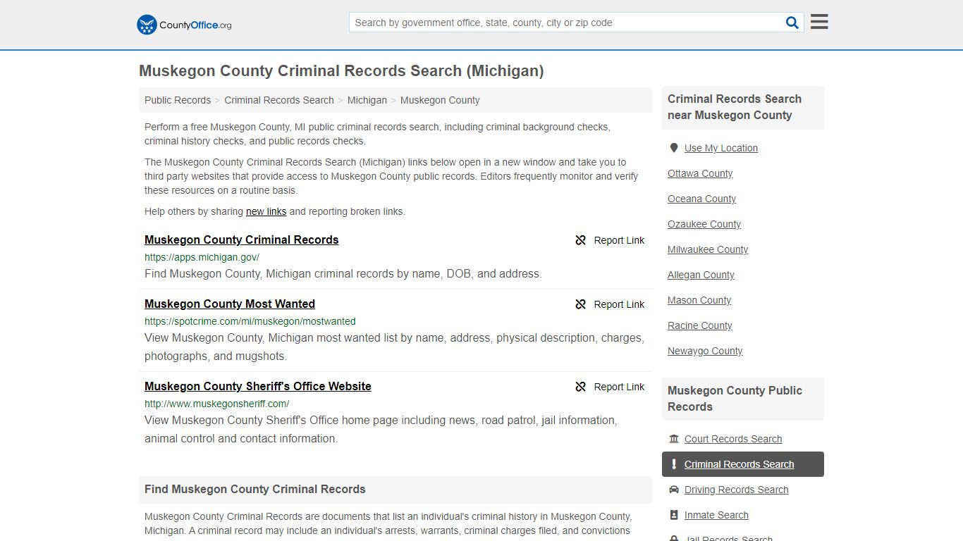 Criminal Records Search - Muskegon County, MI (Arrests ...